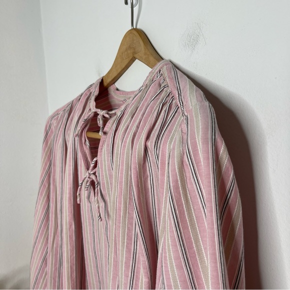 J.Crew Pink Striped Bow Tie Long Sleeve Cotton Poplin Dress M-L Cottage Vintage - Picture 7 of 16